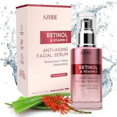 Azure Cosmetics Sérum Retinol Rostro, enfoque en la botella, mejora suavidad de la piel