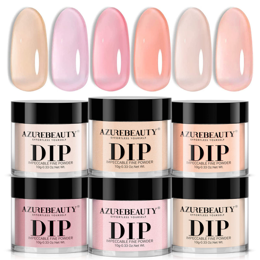 AZUREBEAUTY conjunto de polvo de inmersión 6 piezas para uñas naturales con brillo suave.