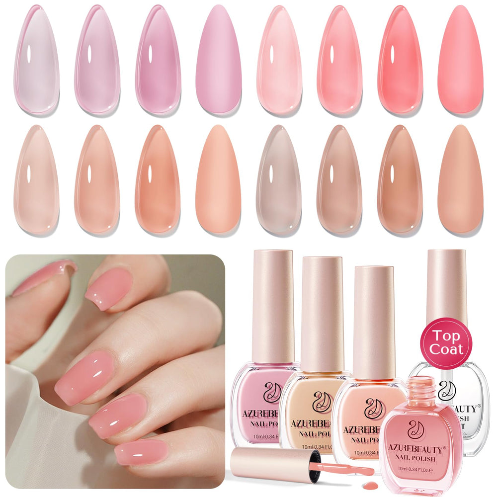AZUREBEAUTY Jelly Nail Polish Set: cuatro colores transparentes para un acabado natural.