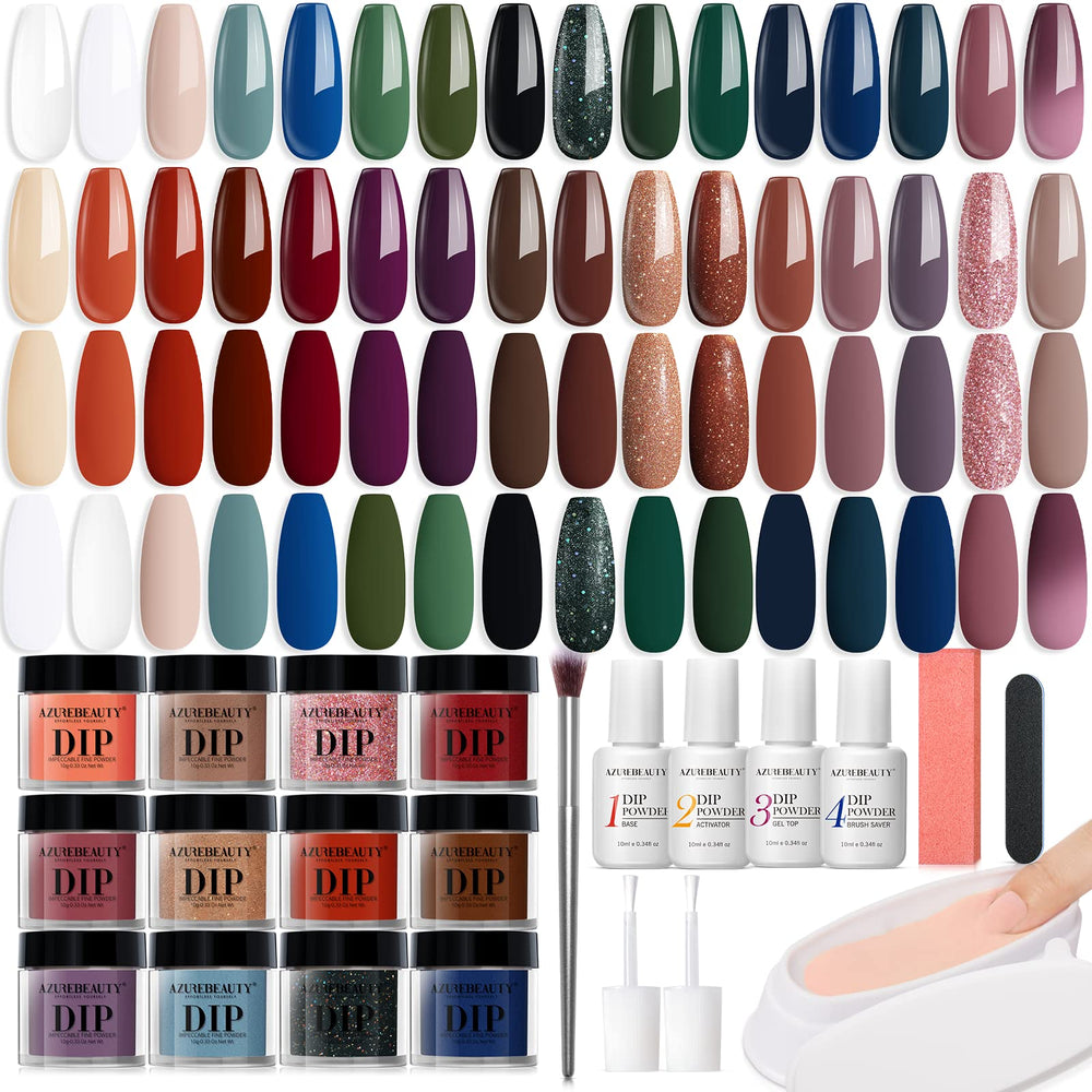 Kit AZUREBEAUTY avec 32 poudres dip et variations de couleurs pour votre manucure.