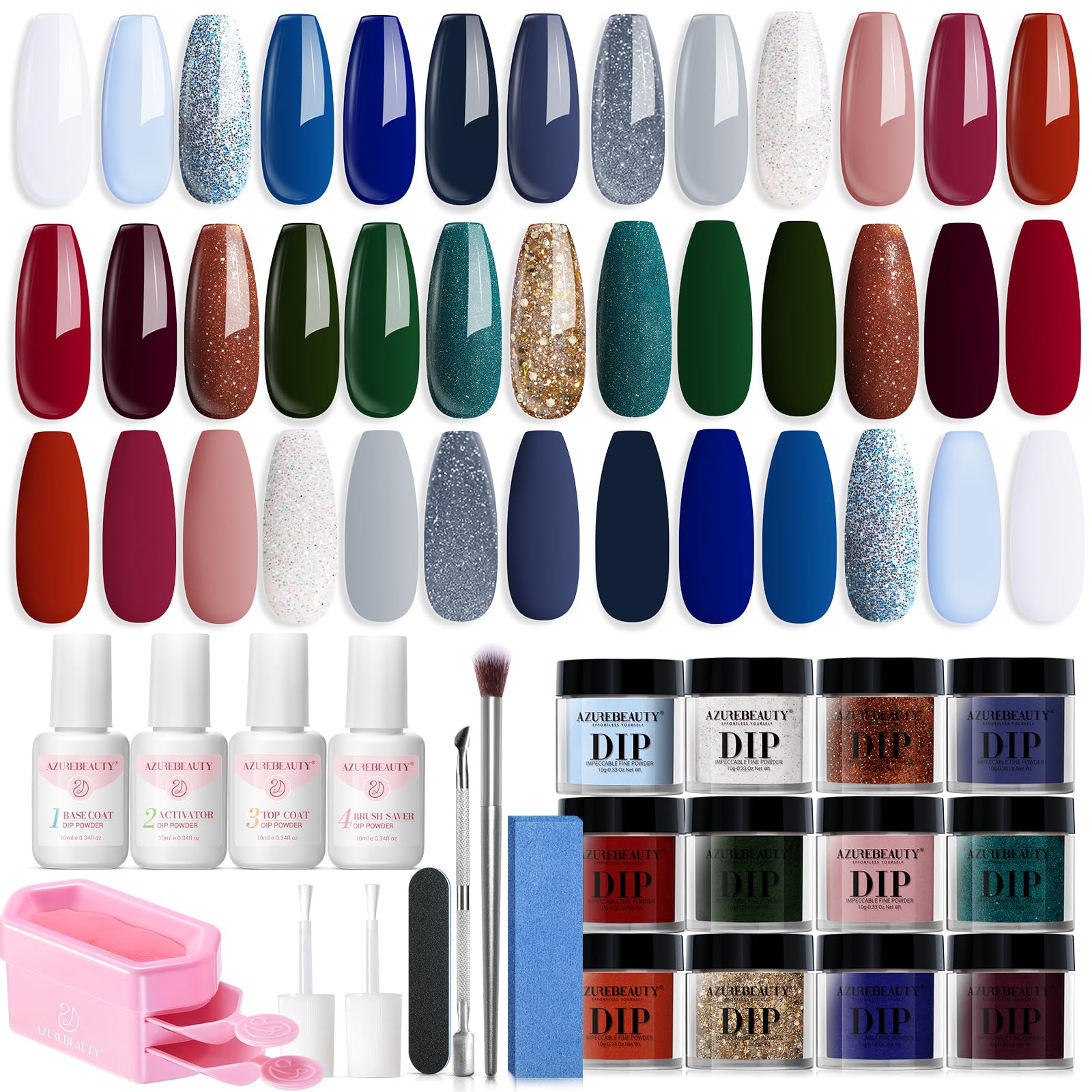 AZUREBEAUTY poudre immersion ensemble de 20 couleurs pour un art durable