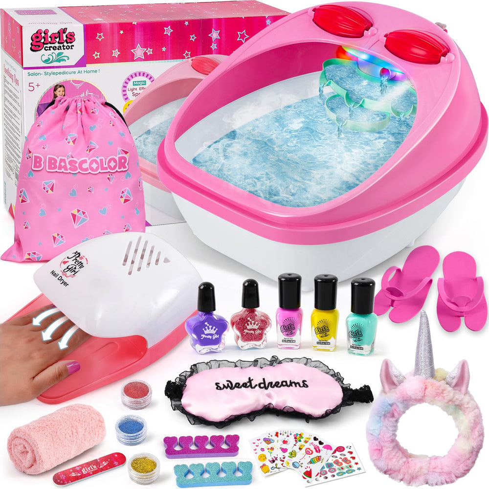 B Bascolor tub spa para pies de niñas, encendido con luz y niebla relajante.