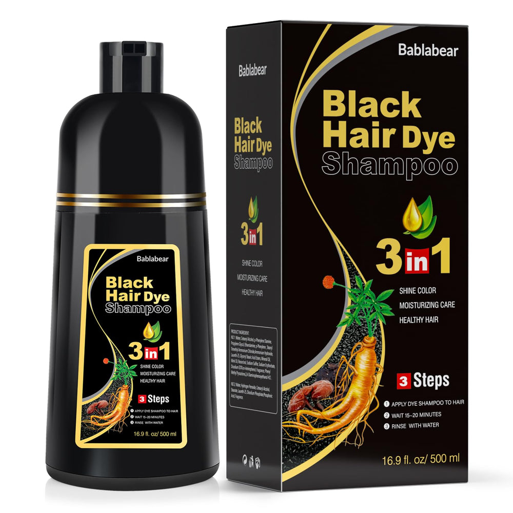 Shampooing colorant noir Bablabear pour cheveux gris, couverture semi-permanente.
