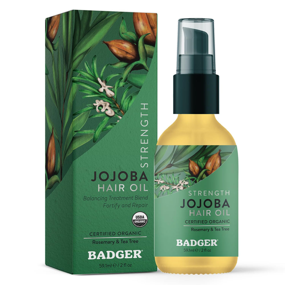 Badger Aceite de Jojoba para el pelo, botella de vidrio, hidratación suave para el cuero cabelludo.