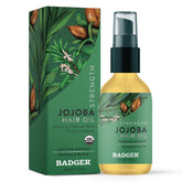 Badger Aceite de Jojoba para el pelo, botella de vidrio, hidratación suave para el cuero cabelludo.