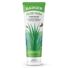 Gel de aloe vera Badger en frasco de 4 onzas, hidratación suave para piel sensible.