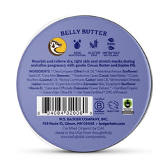 Textura cremosa de Badger Belly Butter para piel sensible durante el embarazo.