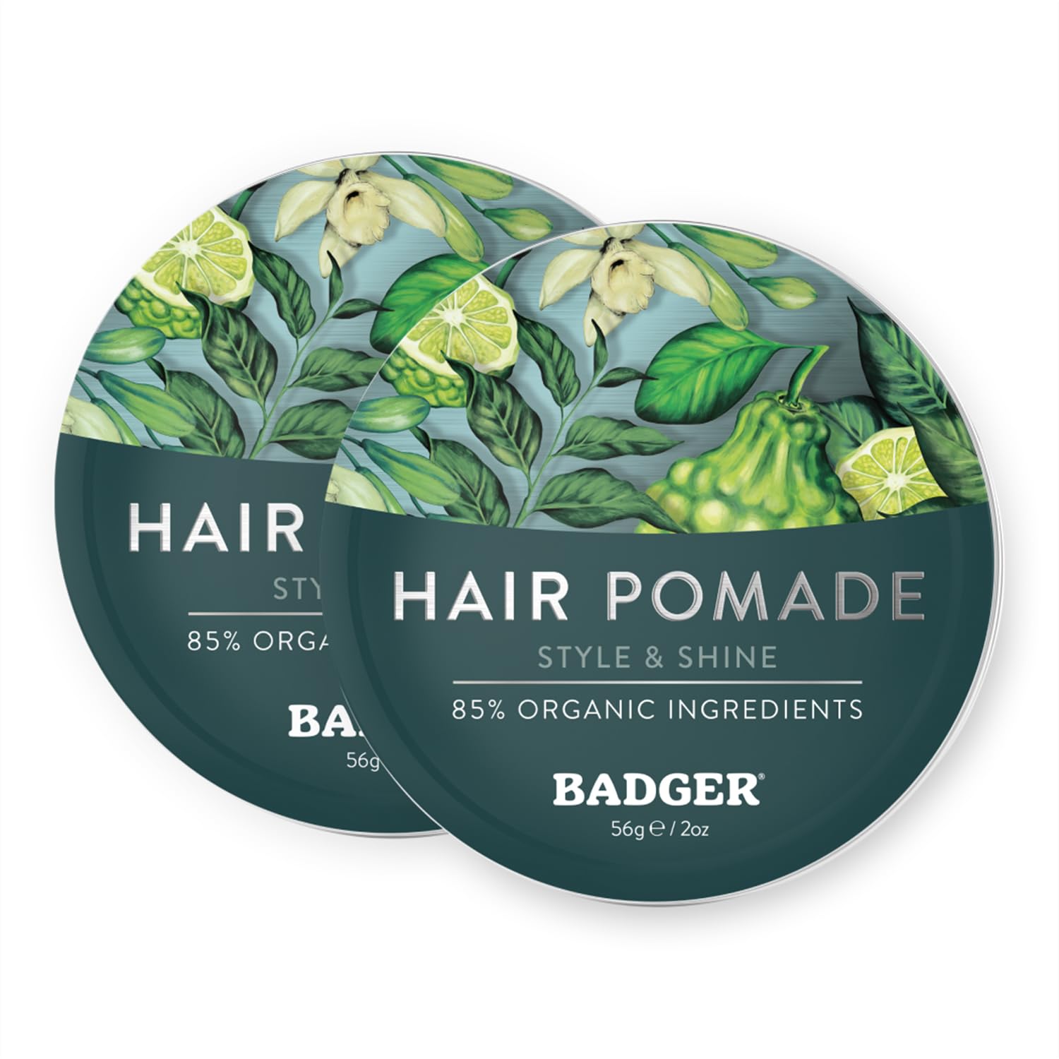 Pomade Badger dans sa boîte deux onces pour une tenue moyenne.