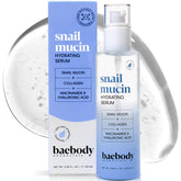 Baebody serum mucina de caracol, botella frontal, hidratación ligera para uso diario.