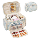 Bagmoly bolsa de maquillaje algodón grande floral azul, ideal para viaje y organización.
