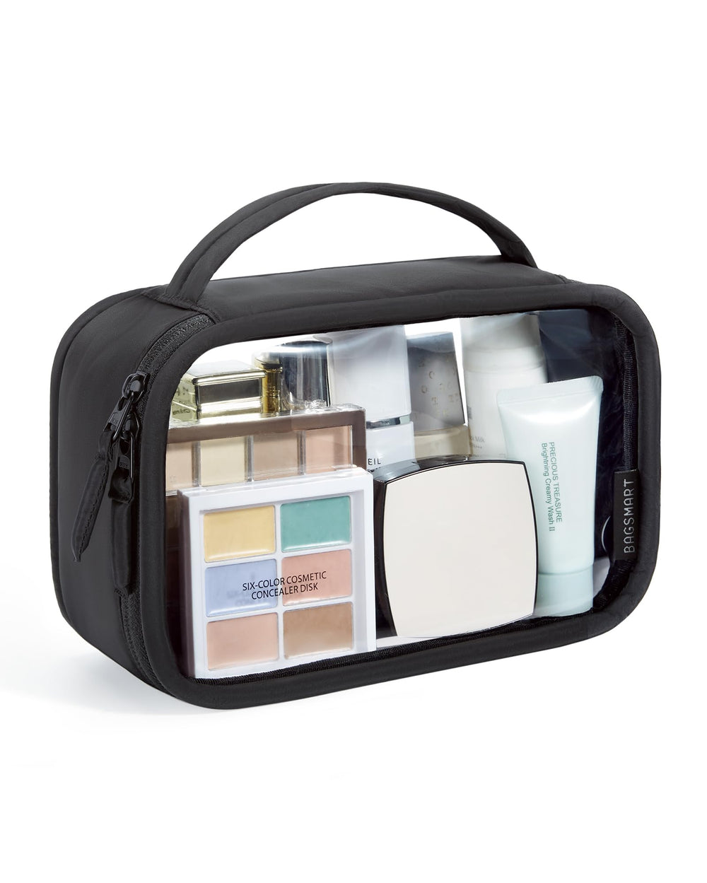 BAGSMART bolsa de aseo TSA aprobada, vista frontal, organización rápida en aeropuertos.