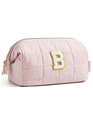 BAGSMART bolsa maquillaje inicial personalizada en rosa, perfecto para regalo.