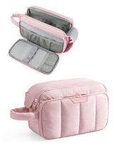 BAGSMART bolsa de maquillaje de viaje, frente rosa, organización compacta.