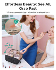 BAGSMART bolsa de maquillaje, apertura total, acceso rápido a cosméticos.