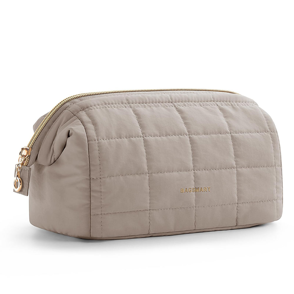 BAGSMART bolsa maquillaje apertura amplia para acceso rápido en viaje camel