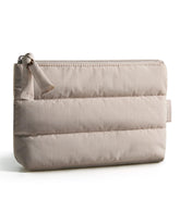 BAGSMART neceser de maquillaje pequeño en camel, textura acolchada para viaje ordenado