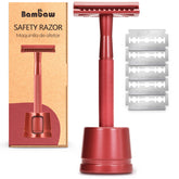 Navaja de seguridad Bambaw con soporte para un afeitado estable.