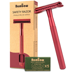 Bambaw navaja seguridad doble hoja roja, lista para afeitado suave.