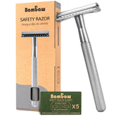 Rasoir Bambaw double-tranchant argent: rasage précis et confortable.