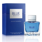 Seducción Azul de Banderas, botella frontal, perfume fresco para uso diario.