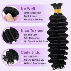 BaodanHair natural black deep wave bulk strands ideal for braids