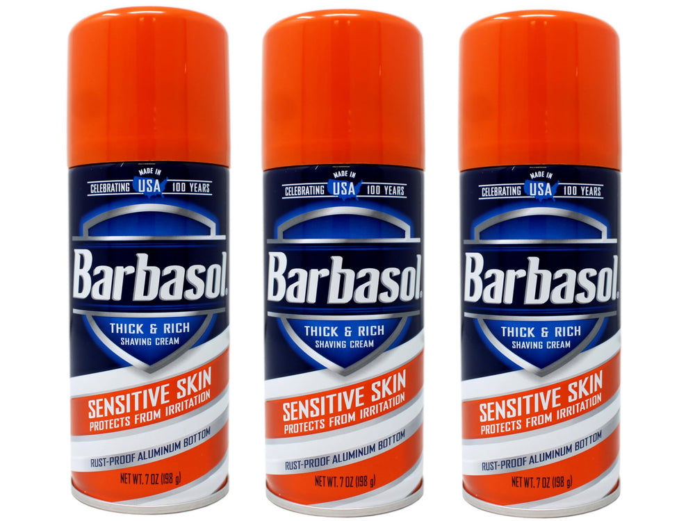Barbasol crema de afeitar para piel sensible en paquete de tres latas para uso diario