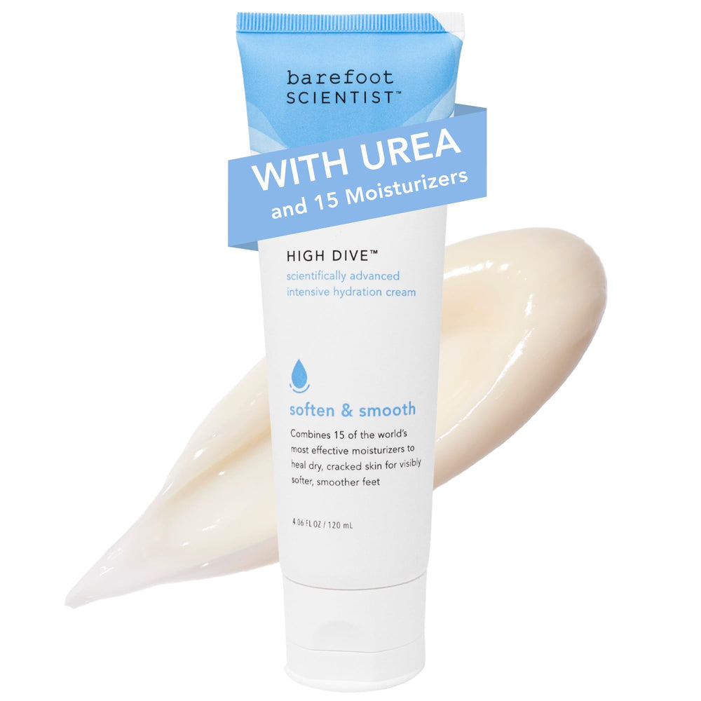 Barefoot Scientist High Dive, bouteille-pompe, hydratation ciblée des pieds.