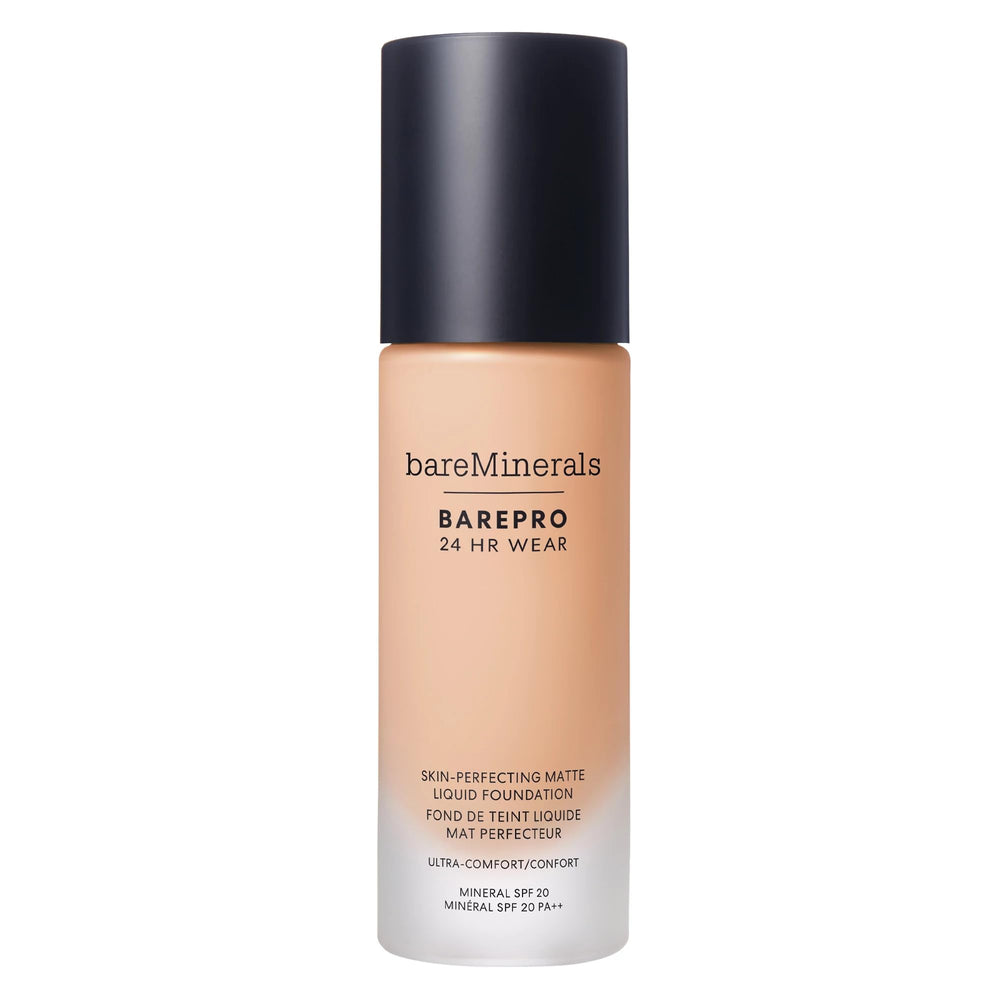 bareminerals barepro botella en primer plano, acabado mate ligero para todo el día