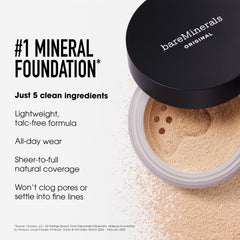Application Faciale avec BareMinerals Deluxe Foundation, teinte Light, rendu léger.
