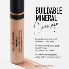 bareMinerals Corrector líquido cobertura media construible corrige imperfecciones con ligereza.