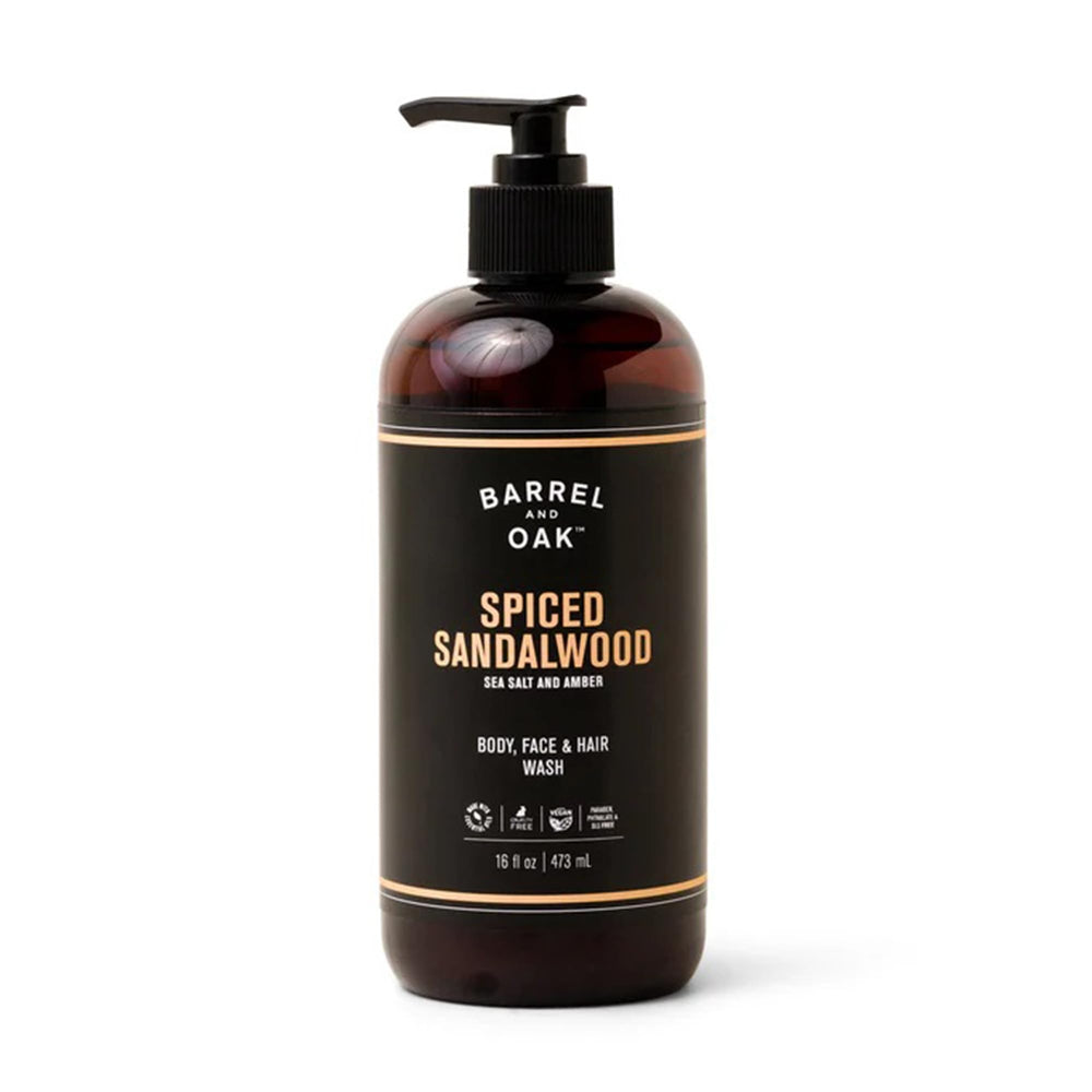 Barrel & Oak Todo-en-Uno para rostro, cuerpo y cabello, limpieza suave y eficaz.