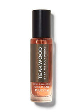 Bath & Body Works Teakwood Mini Cologne, botella, aroma masculino duradero para uso diario.