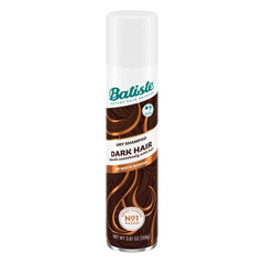 Batiste Dark & Deep Brown dry shampoo spray can for quick volumizing touch-ups.