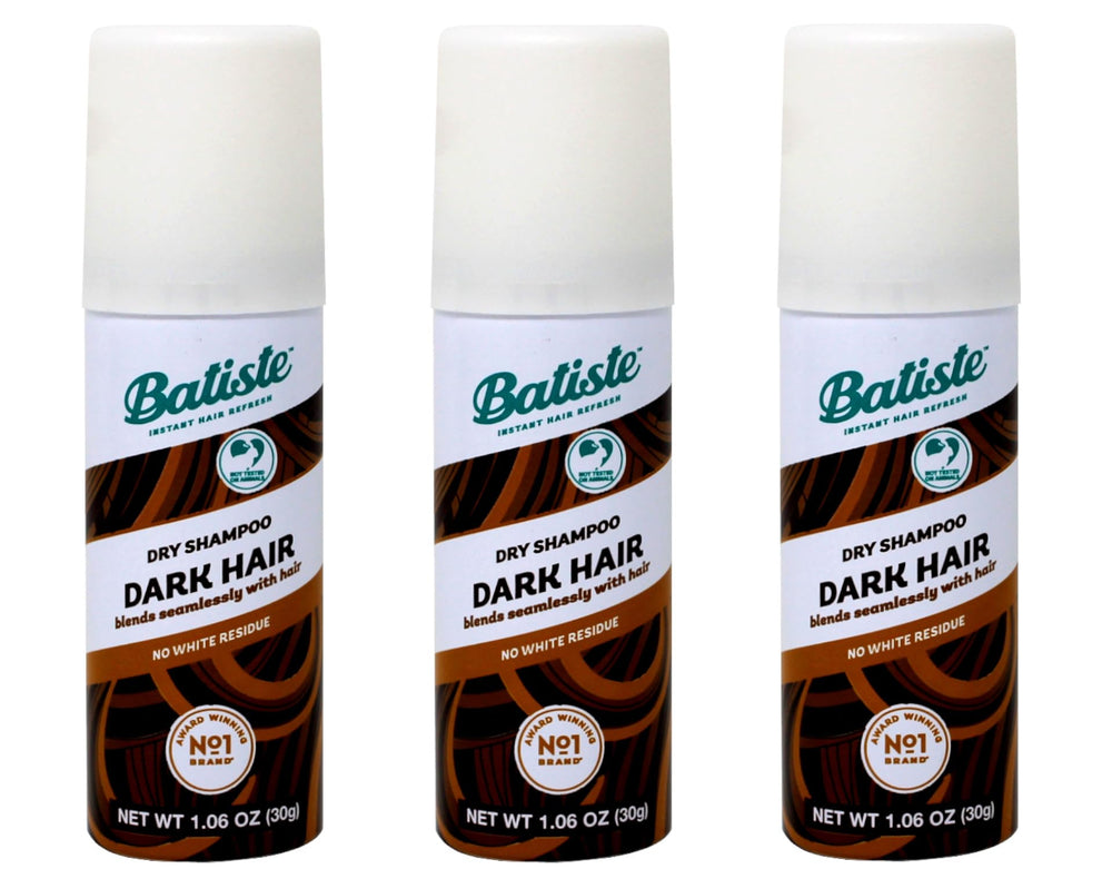 Batiste Shampoo Seco Oscuro, botella frontal, revitaliza el cabello sin residuo visible