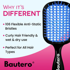 Bautero Cepillo con distribución de presión dual para cabello suave.