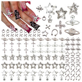 BBATT-HAPPY charms estrellas para uñas, ideal para decoración de uñas con brillo plateado duradero.