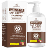 Beadlamey Root Activator Batana, botella derramando, uso diario para cuidado capilar.