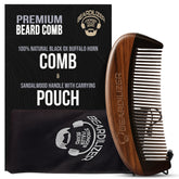 Beardilizer peine premium para barba con cuerno de búfalo negro, desenreda con suavidad sin estática.