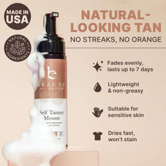 Beauty by Earth autobronceador mousse: aplicación rápida y seca.