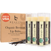 Beauty by Earth bálsamo orgánico para labios con vainilla, hidratación suave.