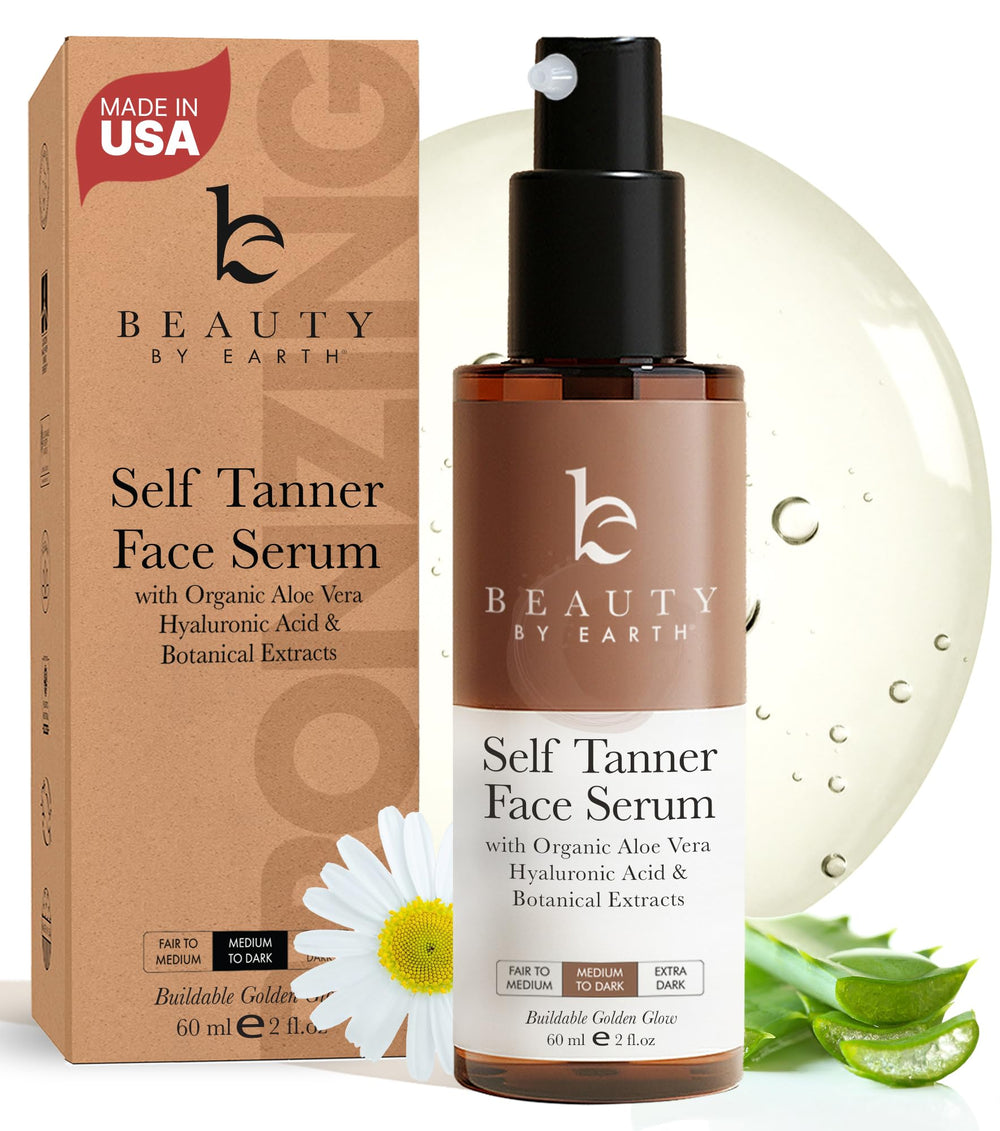 Beauty by Earth: envase del serum facial bronceador con aspecto natural.