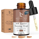 Beauty by Earth: gotas bronceadoras, botella, aplicación suave para tono natural.