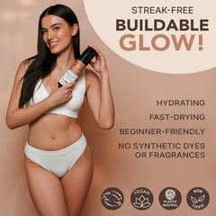 Beauty by Earth Self Tanner Mousse, acabado sin manchas para piel luminosa y uniforme.