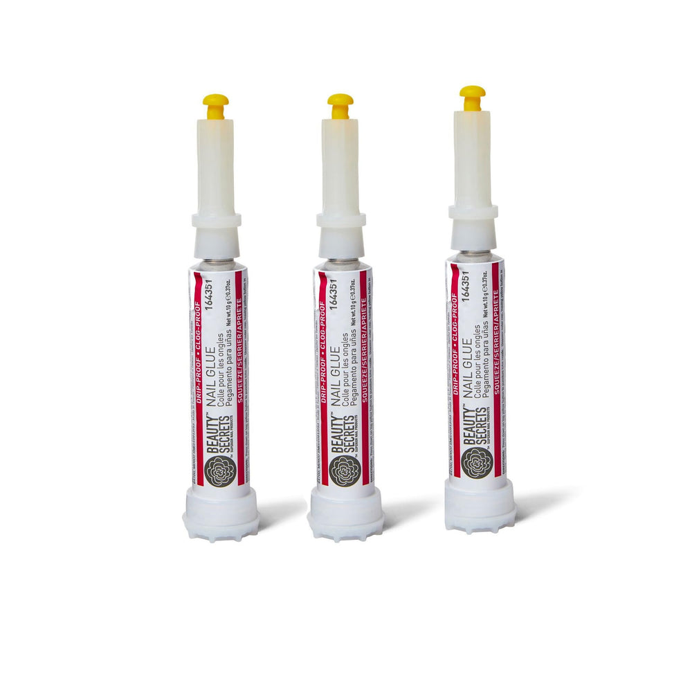 Beauty Secrets adhesivo para uñas sin goteo para fijar uñas artificiales con precisión.
