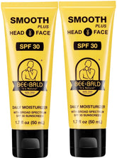 Bee Bald Smooth Plus head moisturizer SPF 30 bottle delivers daily hydration.