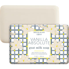 Beekman 1802 Jabon Barra Leche de Cabra Vanilla Absolute, embalaje elegante para piel sensible.