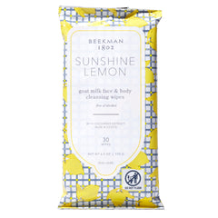 Beekman 1802 toallitas faciales y corporales limón, empaque visible para viaje