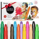 Beesjuy kit de pintura facial 12 colores para diseños divertidos.