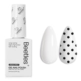 Beetles esmalte de gel blanco: botella de tono blanco puro, ideal para uñas francesas brillantes.