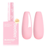 Beetles Gel Polish: botella rosa algodon-azucar, tono suave para uñas elegantes.